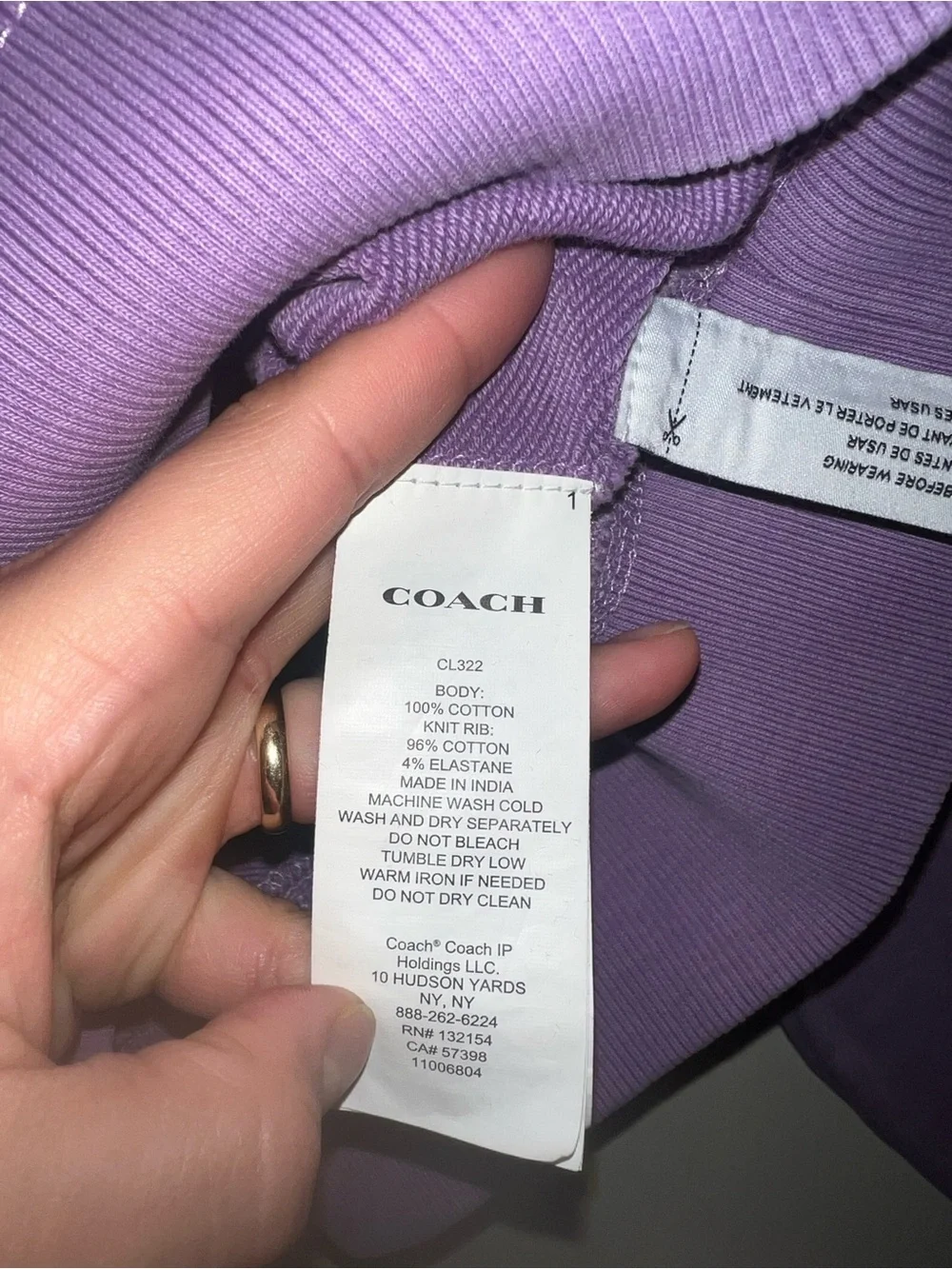 Coach Garment Dye Cropped Hoodie Sweatshirt in Purple